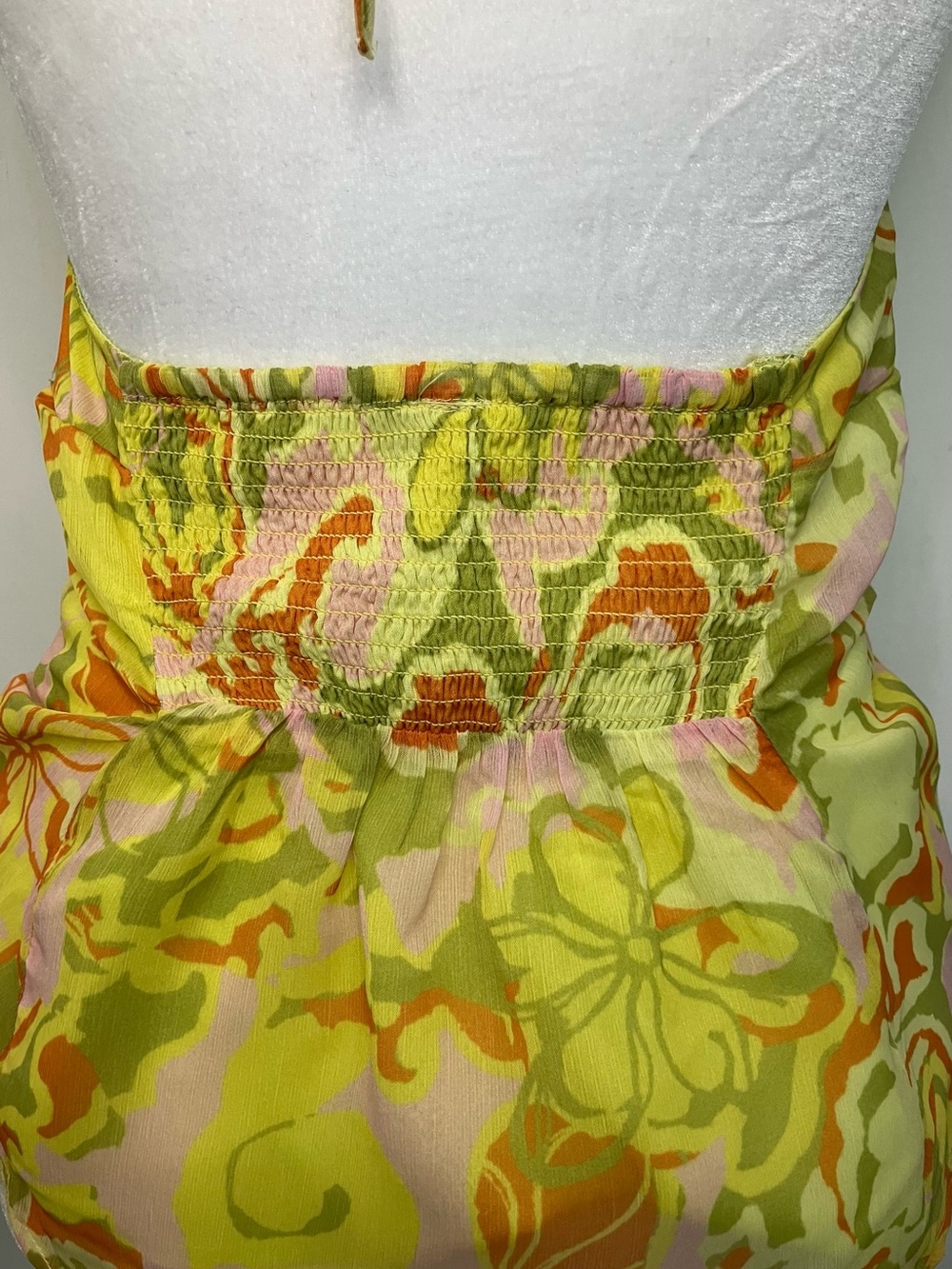 Free People Halter Top Smocked Ruched Beach 70s Print Rave Festival Yellow XS - Picture 6 of 9